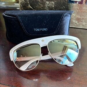 Tom Ford Cream and Gold Aviator Sunglasses